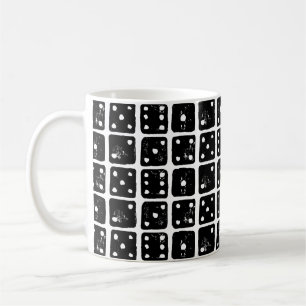 Black and White Dice 1-6 Rustic Linocut Coffee Mug