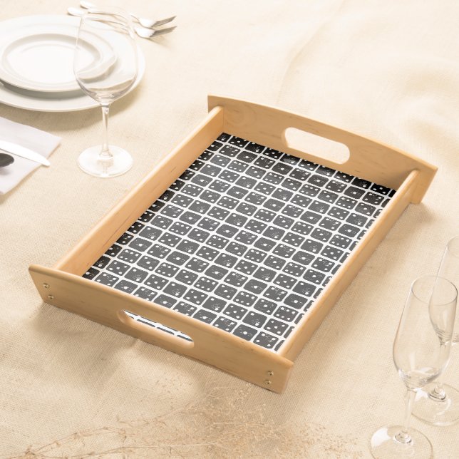Black and White Dice 1-6 Rustic Linocut Serving Tray (Front)