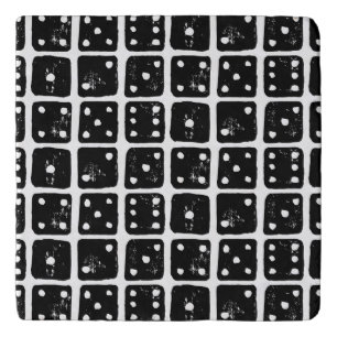 Black and White Dice 1-6 Rustic Linocut Trivet