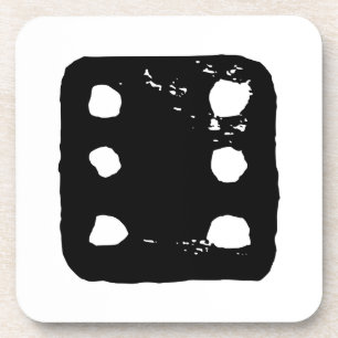 Black and White Dice #6 Rustic Linocut Beverage Coaster