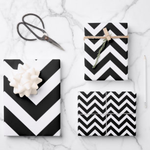 Black and White Different Sizes Chevron Wrapping Paper Sheets