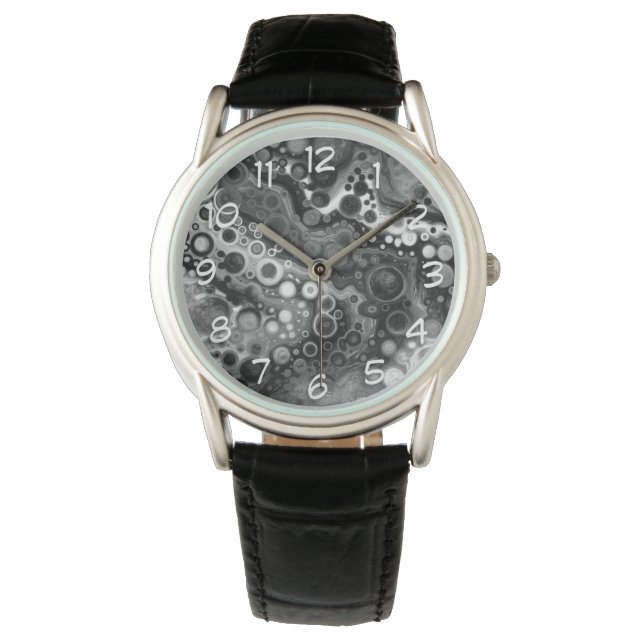 Black and White Digital Fluid Art    Watch (Front)