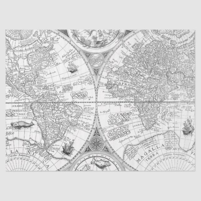 Black and White Digital Map Series Design 11 Tissue Paper (Front)