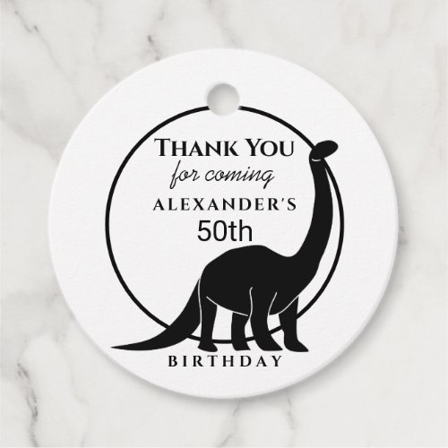 Black and White Dinosaur 50th Birthday Thank You Favor Tags