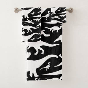Black and White Dinosaur Pattern Bath Towel Set