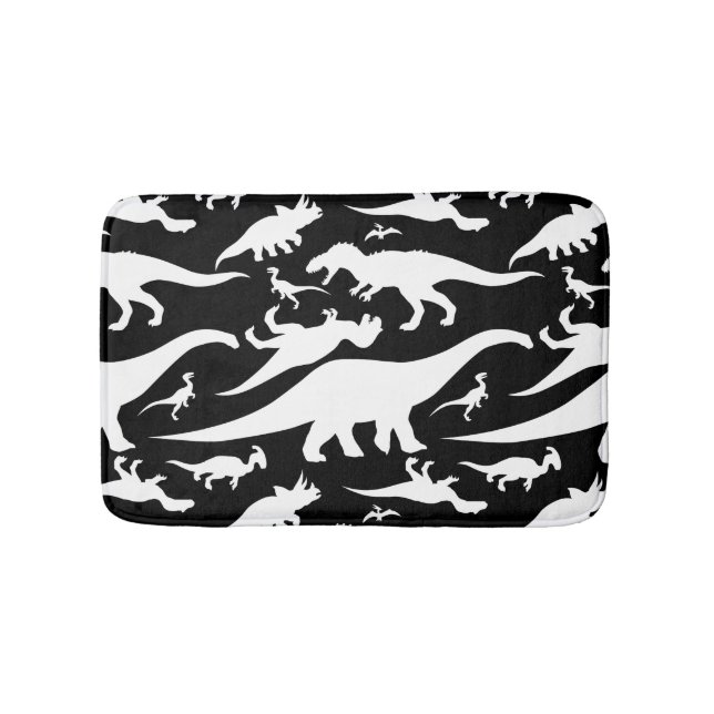 Black and White Dinosaur Pattern Bathroom Mat (Front)