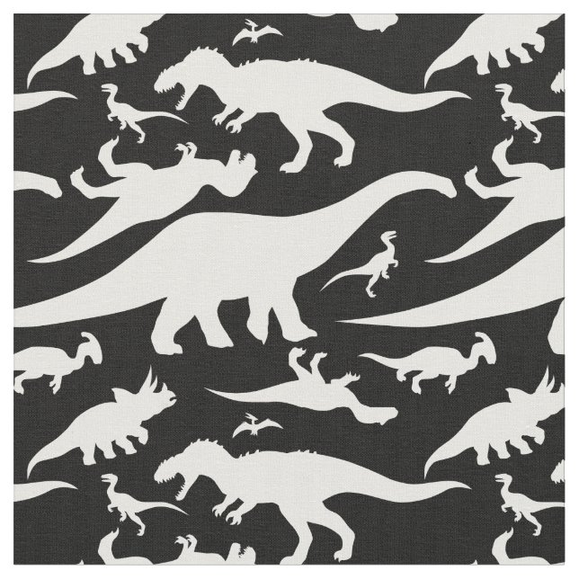 Black and White Dinosaur Pattern Fabric (Close Up)