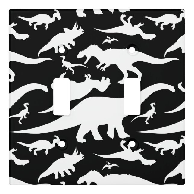 Black and White Dinosaur Pattern Light Switch Cover (Front)