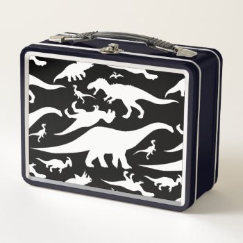 Black And White Dinosaur Pattern Metal Lunch Box by SakuraDragon at Zazzle