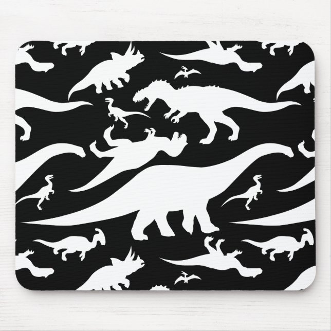 Black and White Dinosaur Pattern Mouse Pad (Front)