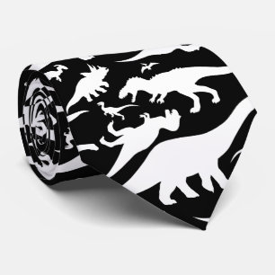 Black and White Dinosaur Pattern Neck Tie