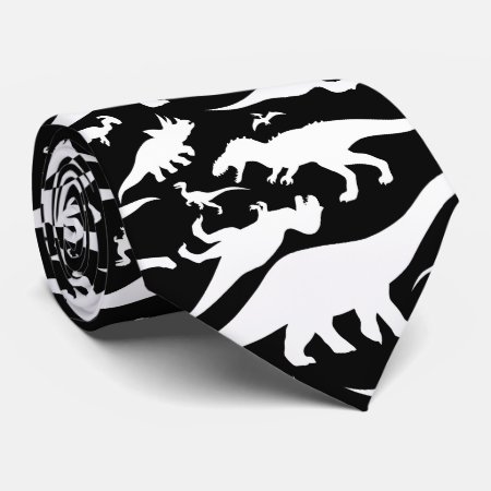 Black And White Dinosaur Pattern Neck Tie
