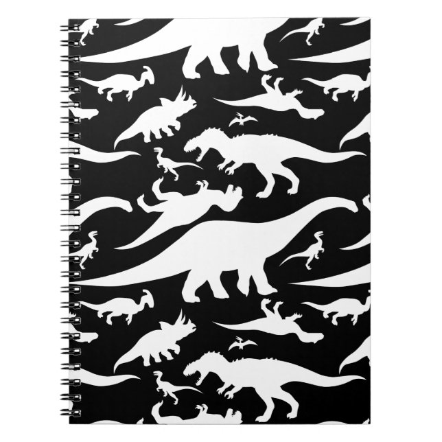Black and White Dinosaur Pattern Notebook (Front)