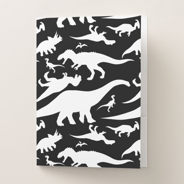 Black and White Dinosaur Pattern Pocket Folder (Front)