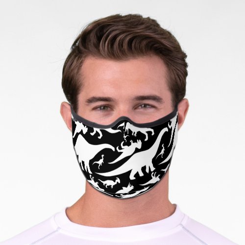 Black and White Dinosaur Pattern Premium Face Mask