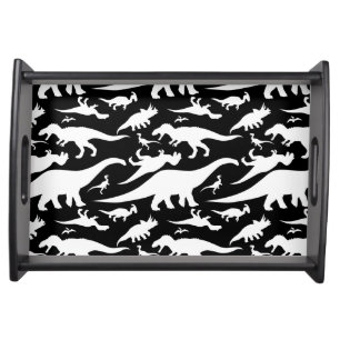 Black and White Dinosaur Pattern Serving Tray