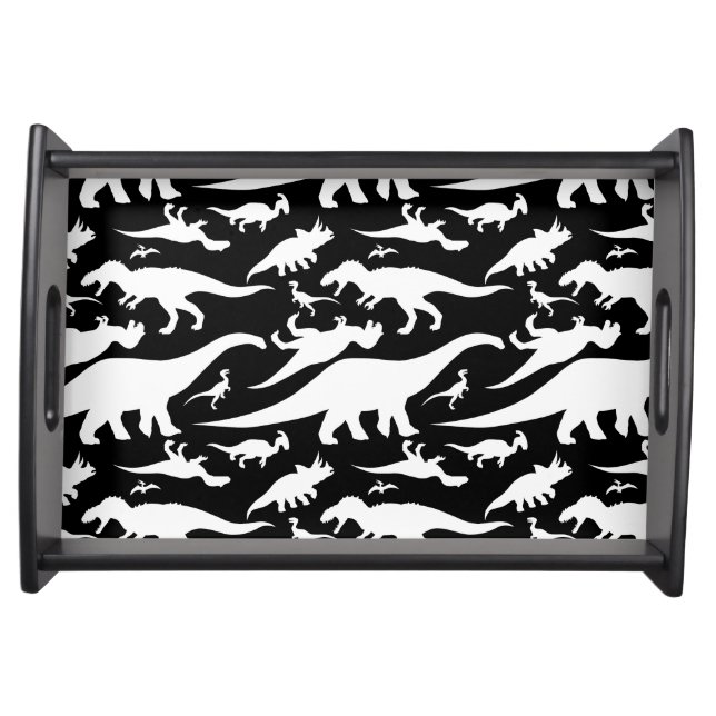 Black and White Dinosaur Pattern Serving Tray (Front)