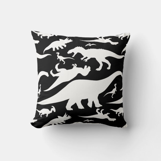 Black and White Dinosaur Pattern Throw Pillow (Front)