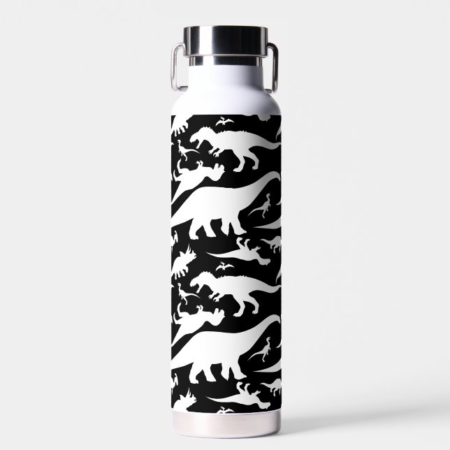 Black and White Dinosaur Pattern Water Bottle (Front)