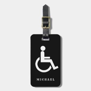 Black and White disabled handicap symbol Round Luggage Tag