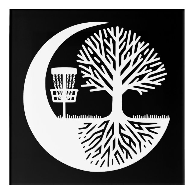 Black and White Disc Golf Silhouette  Acrylic Print (Front)