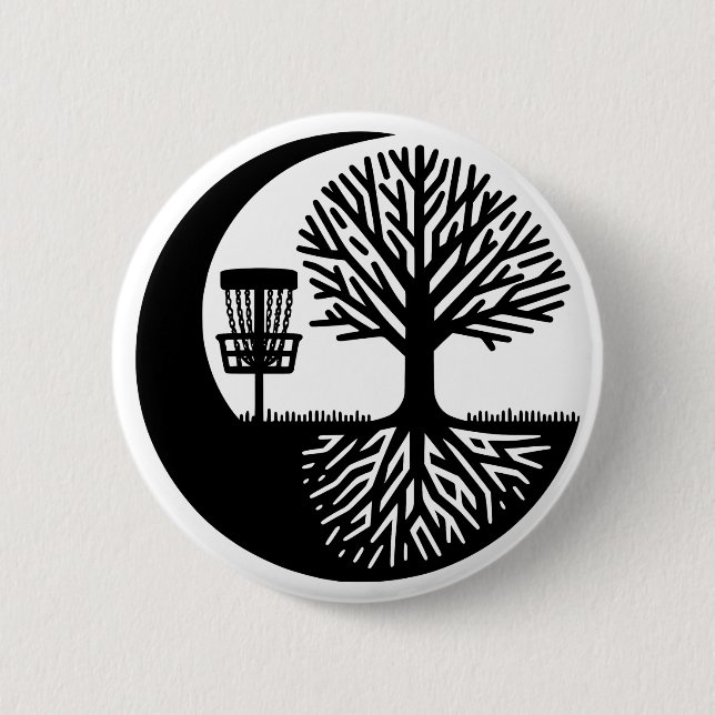 Black and White Disc Golf Silhouette  Button (Front)