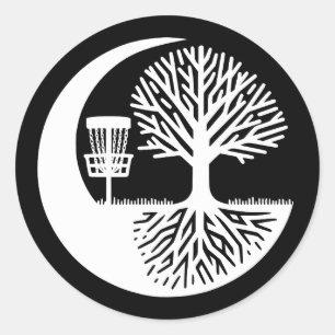 Black and White Disc Golf Silhouette Classic Round Sticker