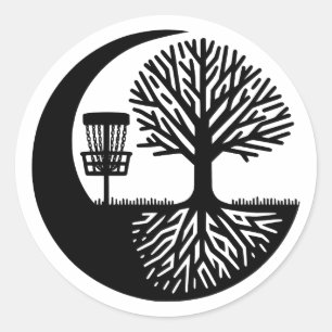 Black and White Disc Golf Silhouette Classic Round Sticker