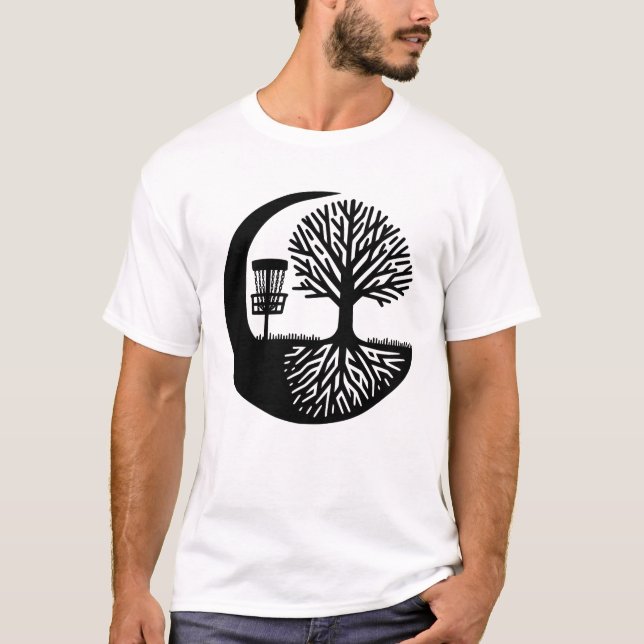Black and White Disc Golf Silhouette  T-Shirt (Front)