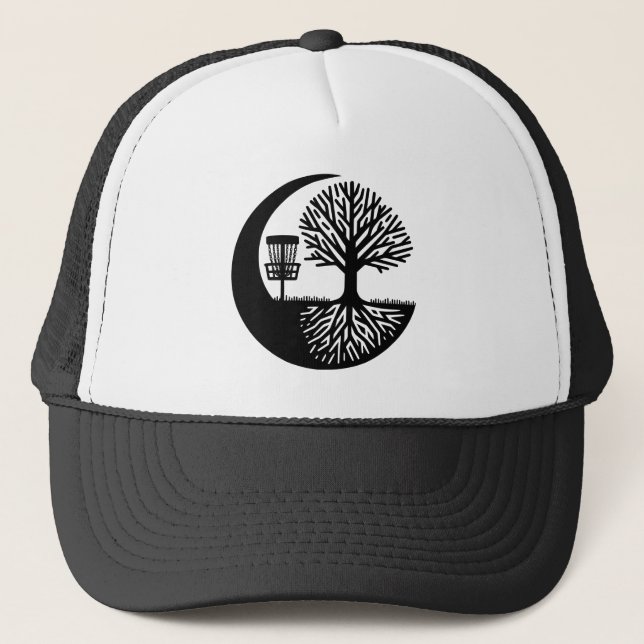 Black and White Disc Golf Silhouette  Trucker Hat (Front)