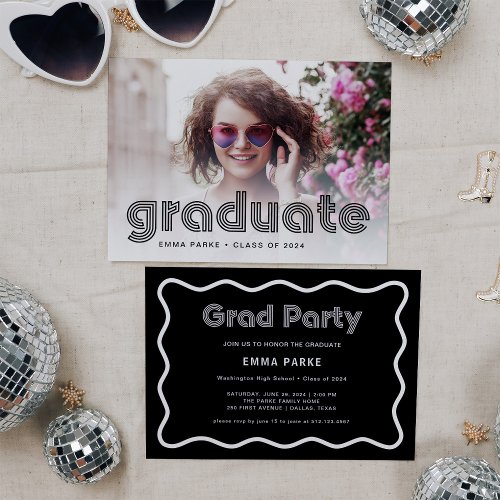 Black and White Disco Text and Photo  Grad Party Announcement