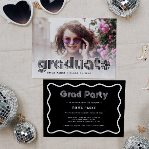 Black and White Disco Text and Photo   Grad Party Announcement