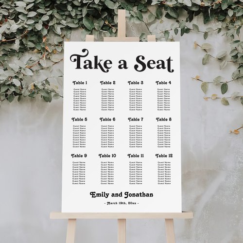 Black and White Disco Wedding Seating Chart Foam Board