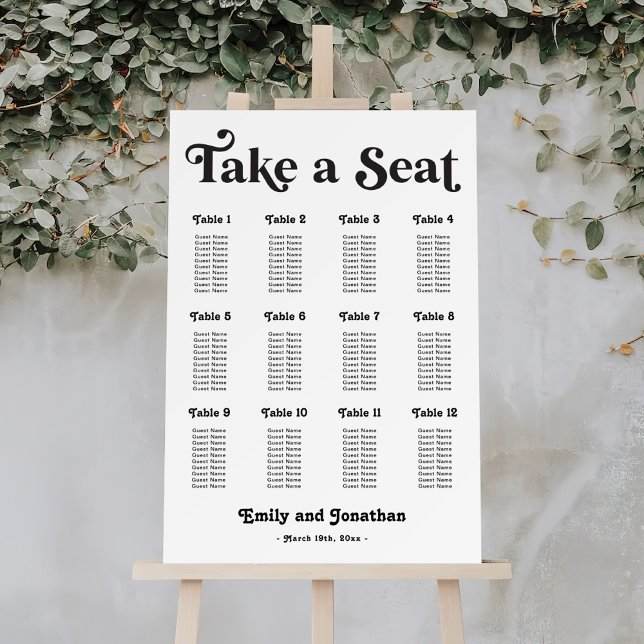 Black and White Disco Wedding Seating Chart Foam Board (Creator Uploaded)
