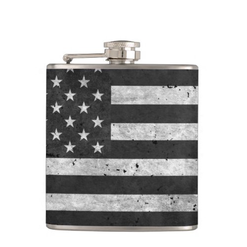 Black and White Distressed American flag Flask