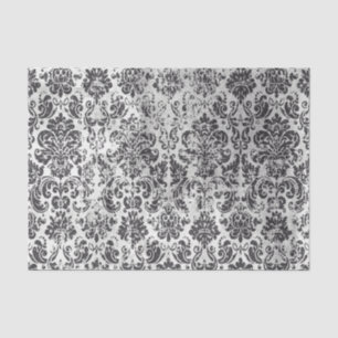 Black and White Distressed Damask Pattern Tissue Paper