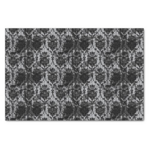 Black and White Distressed Damask Tissue Paper