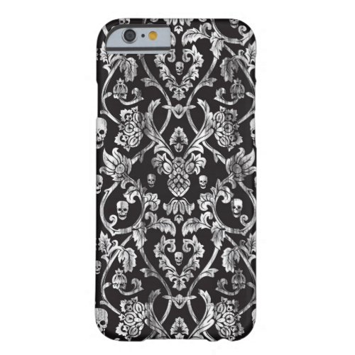 Black and white distressed skull damask pattern barely there iPhone 6 case