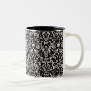 Black and white distressed skull damask. Two-Tone coffee mug