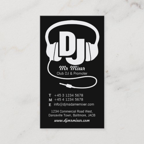 Black and white DJ promoter business card