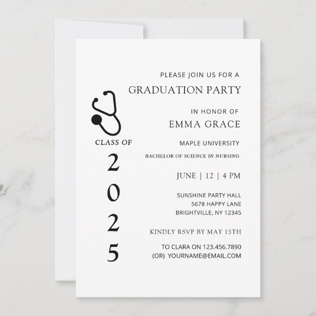 Black and White Doctor Nursing Graduation Party Invitation (Front)