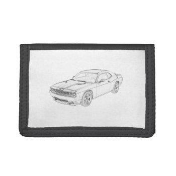 Black And White Dodge Challenger Drawing Trifold Wallet by PNGDesign at Zazzle