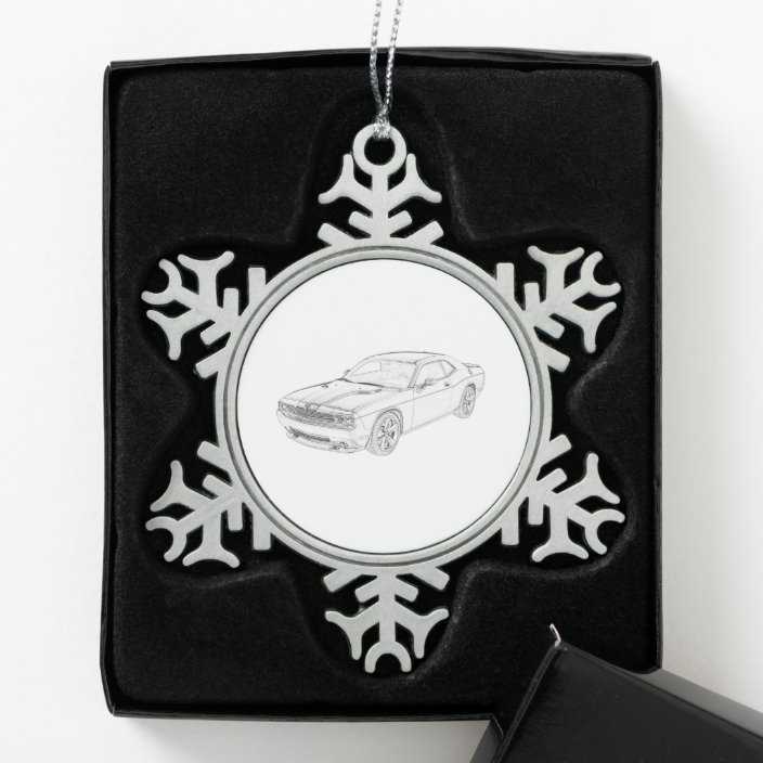 Black And White Dodge Challenger Muscle Car Snowflake Pewter