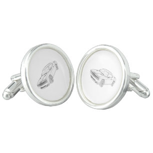 Black and White Dodge Challenger Pencil Drawing Cufflinks