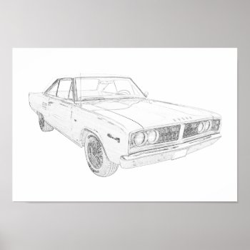 Black And White Dodge Coronet Mopar Muscle Car Poster by PNGDesign at Zazzle