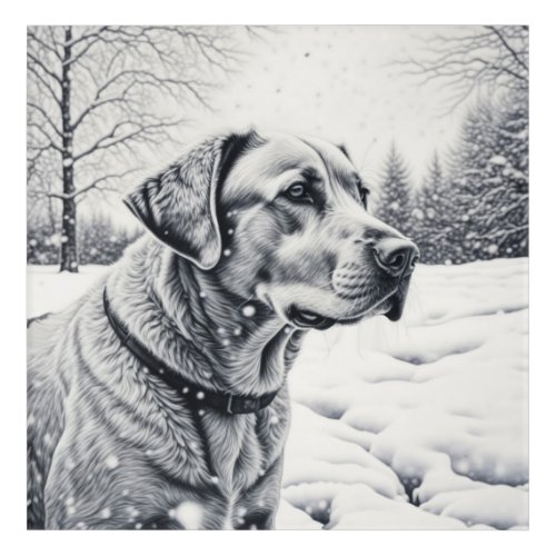 Black and White Dog AI Sketch Winter Scene Acrylic Print