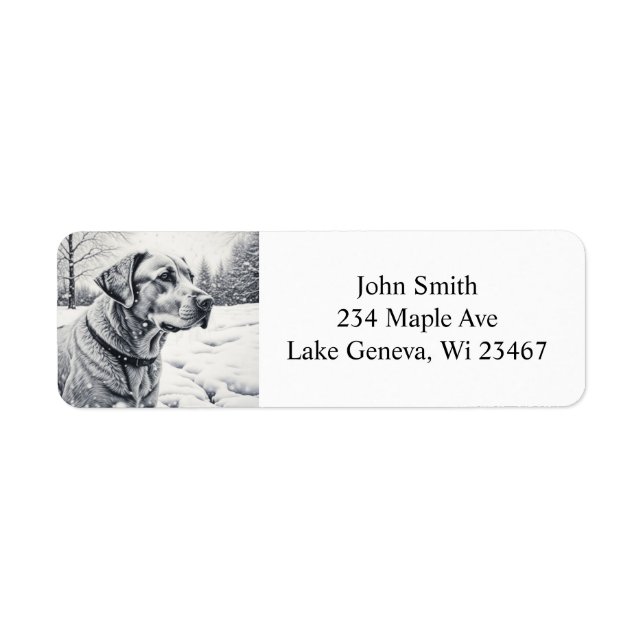 Black and White Dog AI Sketch Winter Scene Label (Front)