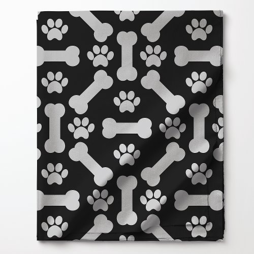 Black And White Dog Bones And Paw Prints Pattern Fabric