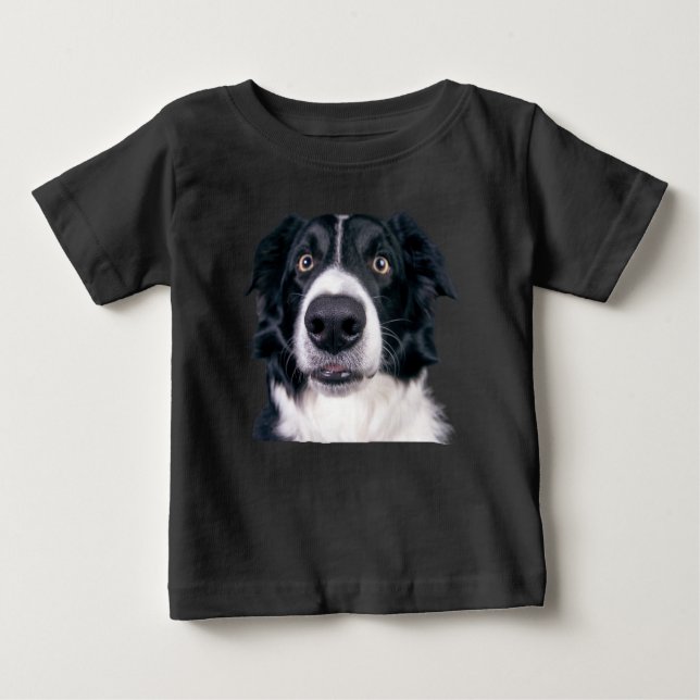 Black and White Dog Face Baby T-Shirt (Front)