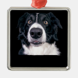 Black and White Dog Face Metal Ornament